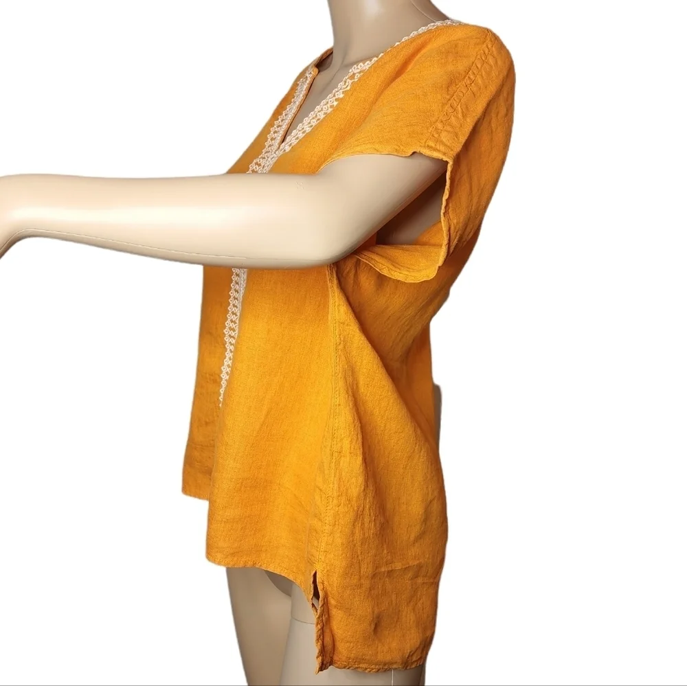 100%‎ Linen NWT House of Harlow Embroidered Orange Blouse Top Shirt Size M